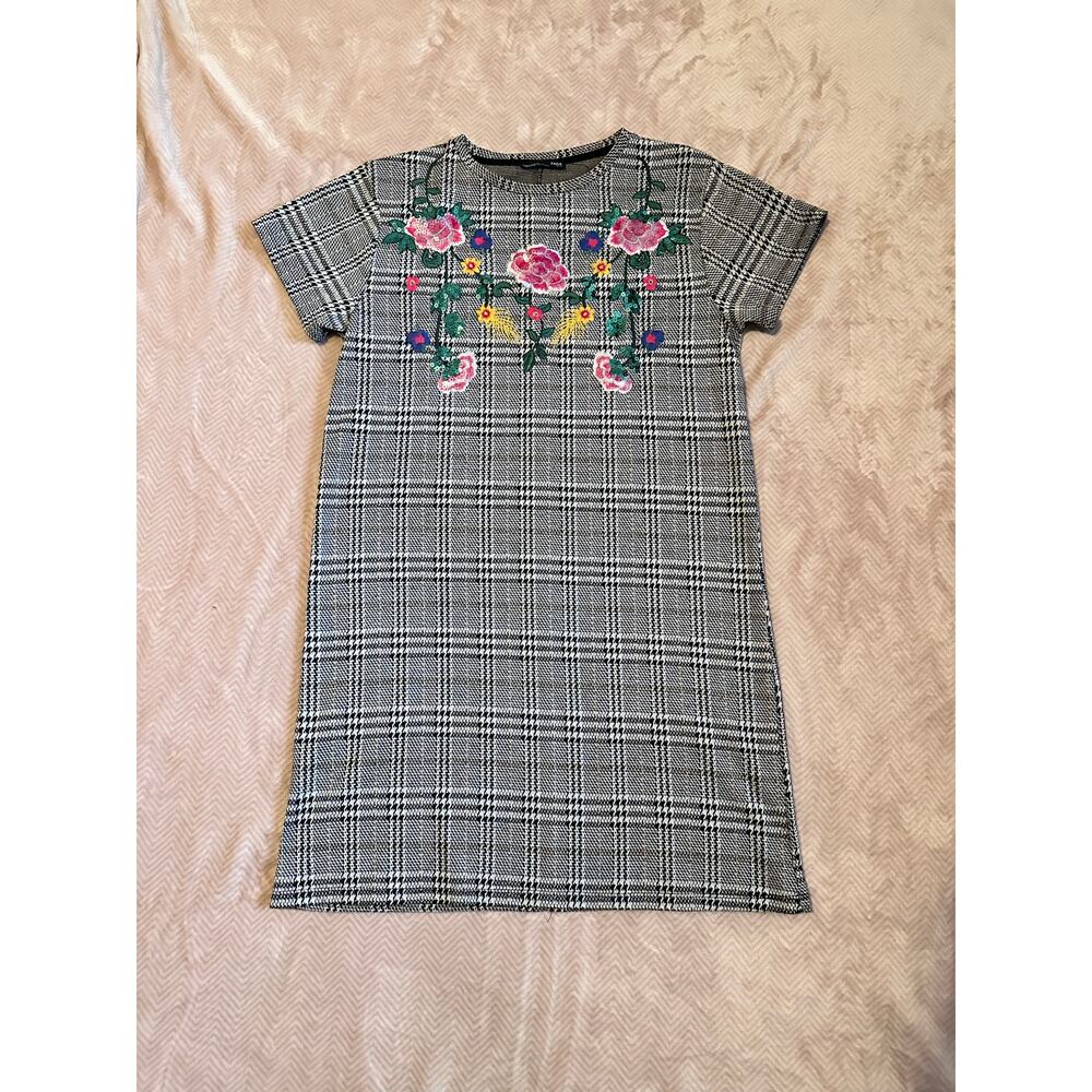 Zara Plaid and Floral Embellished A-line Dress, M